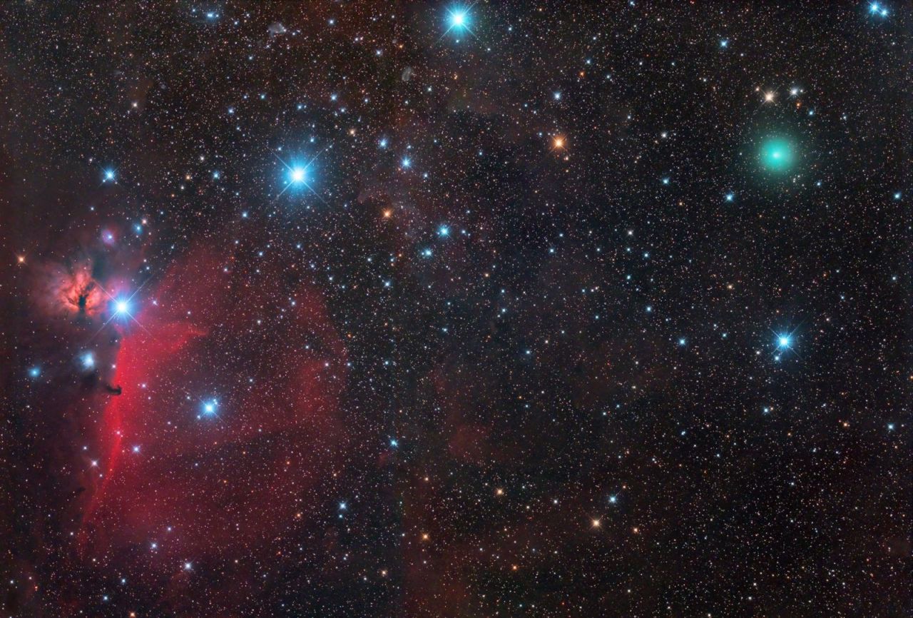 Komet C/2020 M3 ATLAS nahe Pferdekopfnebel im Sternbild Orion (Foto: Norbert Mrozek)