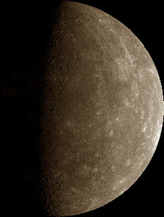 Merkur fotografiert von Mariner 10, Courtesy NASA/JPL-Caltech
