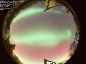 Polarlicht am 19.01.2026 über Hagen (Foto: AllSky-Kamera der Sternwarte Hagen)